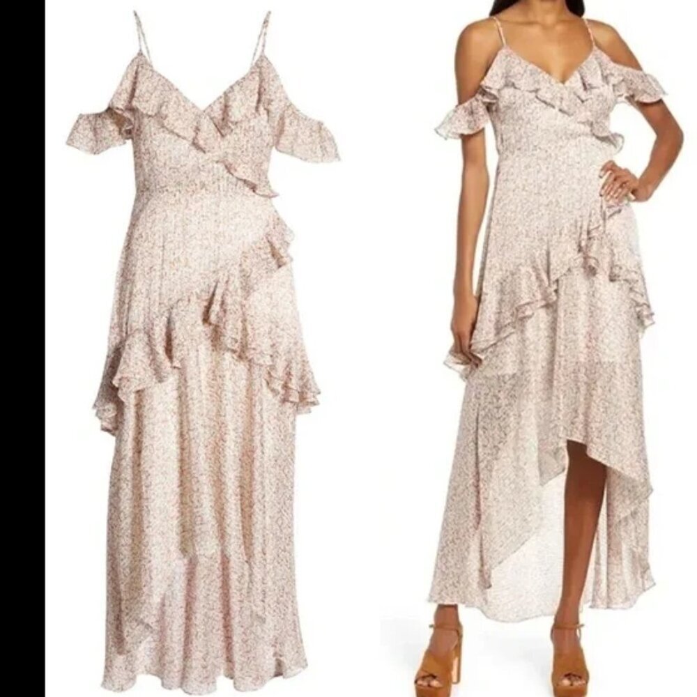 Women's Blush Floral High-Low Ruffle Dress